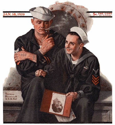 400x434 Sailor Dreaming Of Girlfriend, The January 18, 1919 Norman - Norman Rockwell Sailor Painting