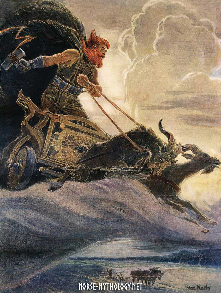 736x976 Thor Goats Sky Norse Mythology Asatru Thorshammer In Northern - Norse Mythology Painting