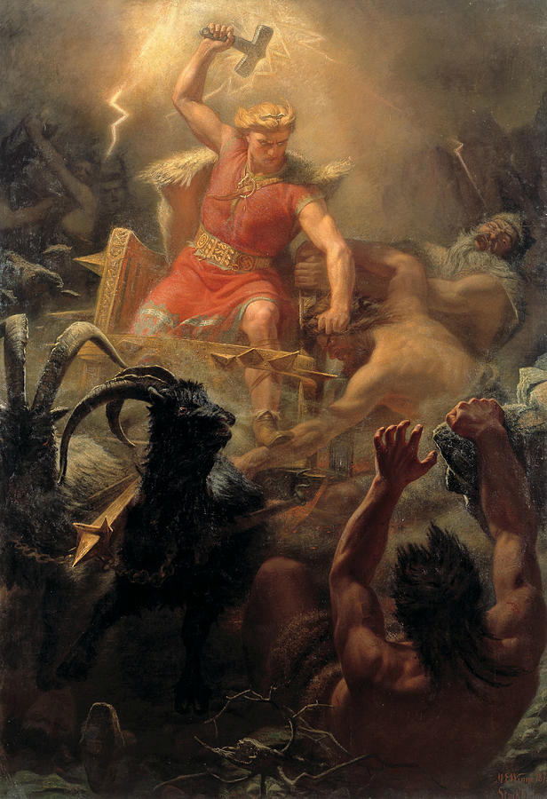 616x900 Tor's Fight With The Giants Painting By Marten Eskil Winge - Norse Mythology Painting