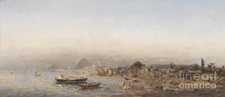 900x387 Fishing On The North African Coast Painting By Celestial Images - North Coast Painting