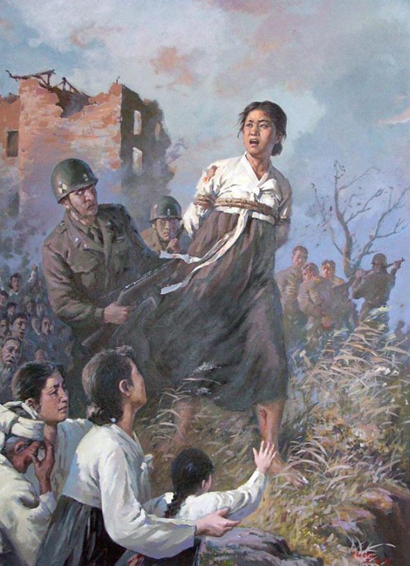 590x815 Gruesome Vintage Korean War Anti American Art - North Korean Painting