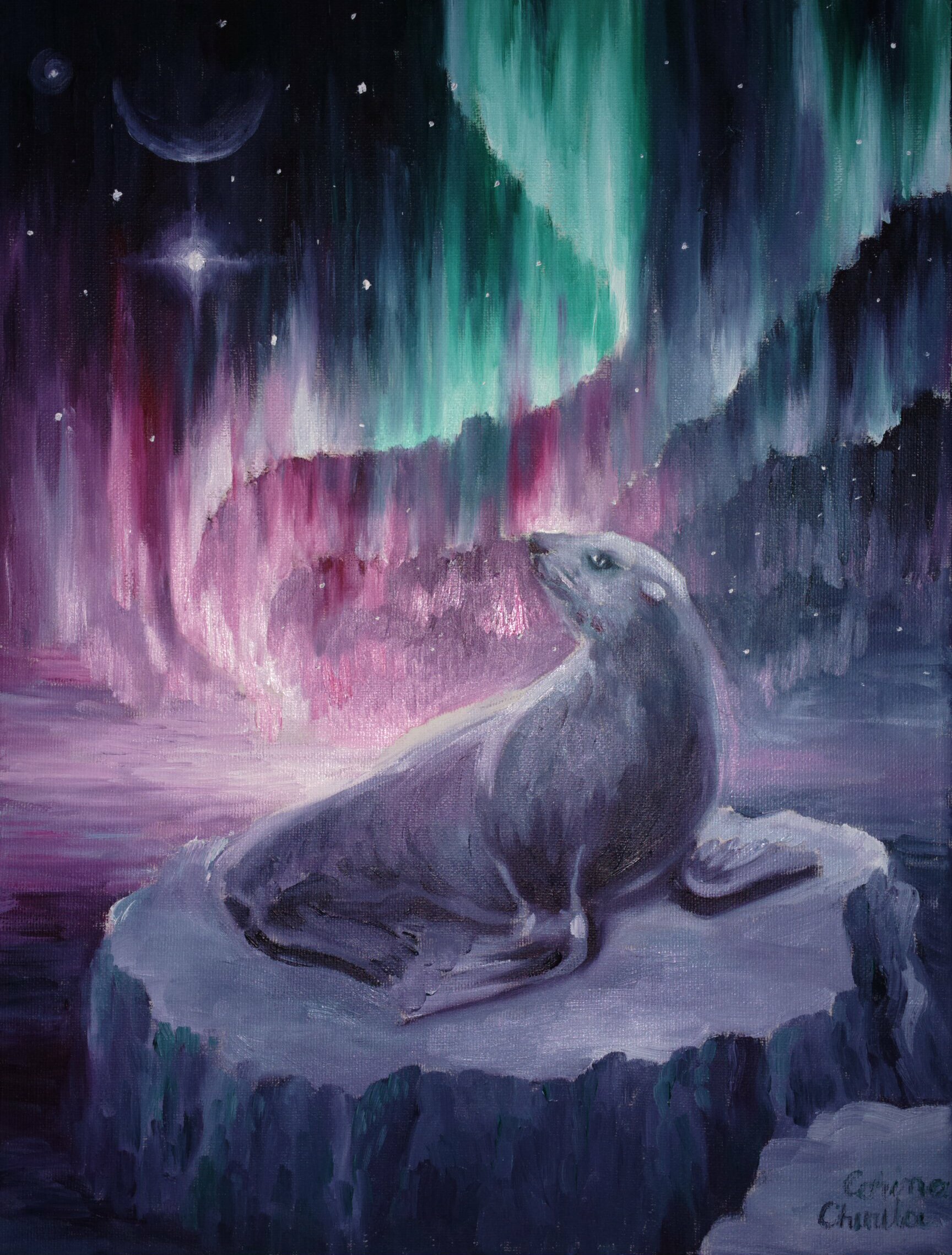1728x2279 Sad Lonely Seal, Oil On Canvas Painting Korinna's Universe - North Star Painting