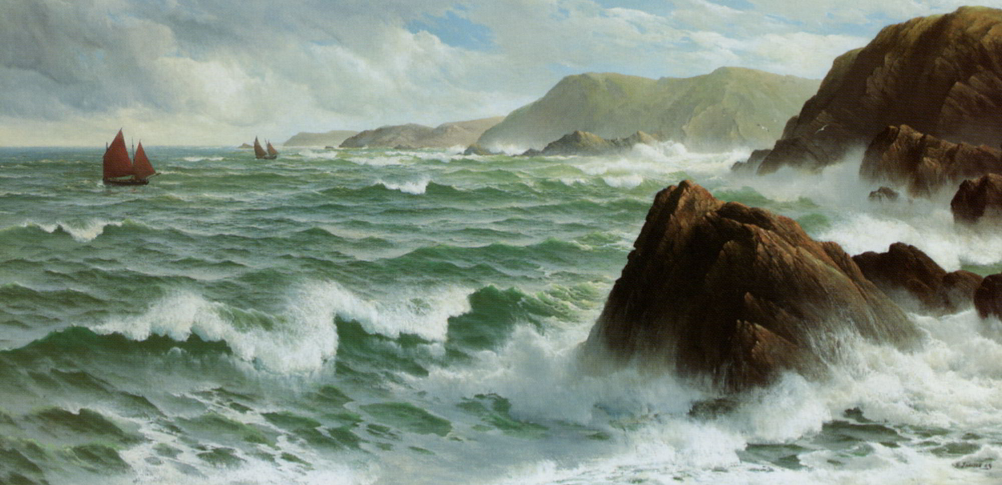 2000x969 A North Easter Coast Of Devon By David James - Northeaster Painting