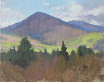 340x270 Purple Mountains Green Valley Original 8x10 Oil Painting Landscape - Northeaster Painting
