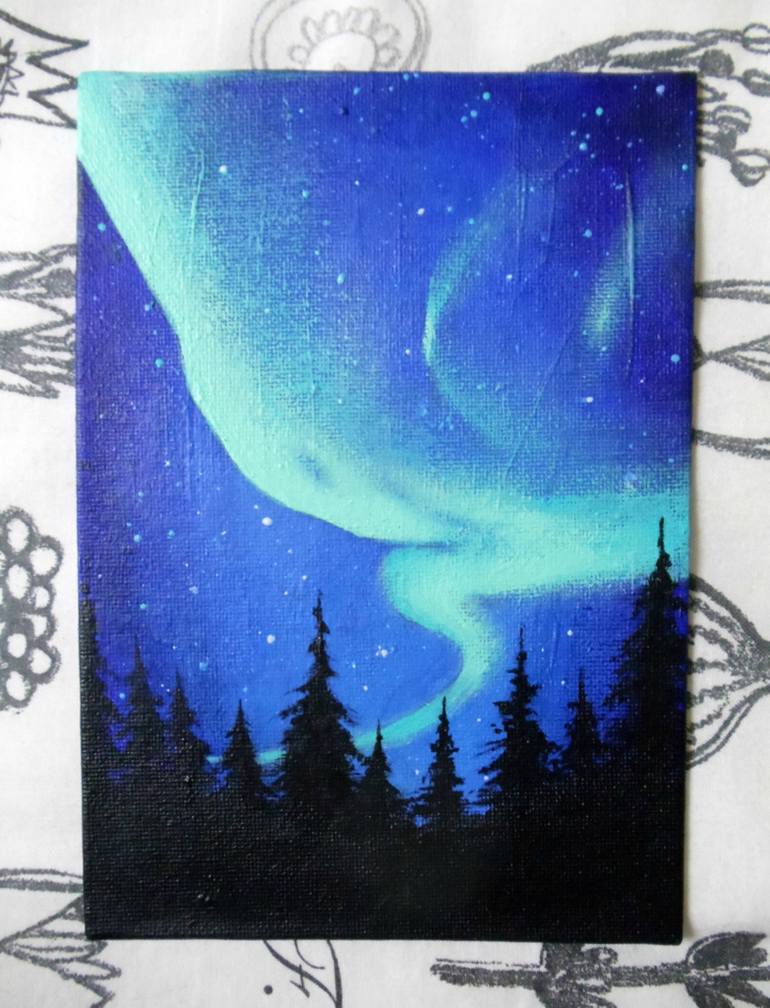 770x1008 Saatchi Art Northern Lights Over The Forest Painting By Natalie - Northern Lights Acrylic Painting