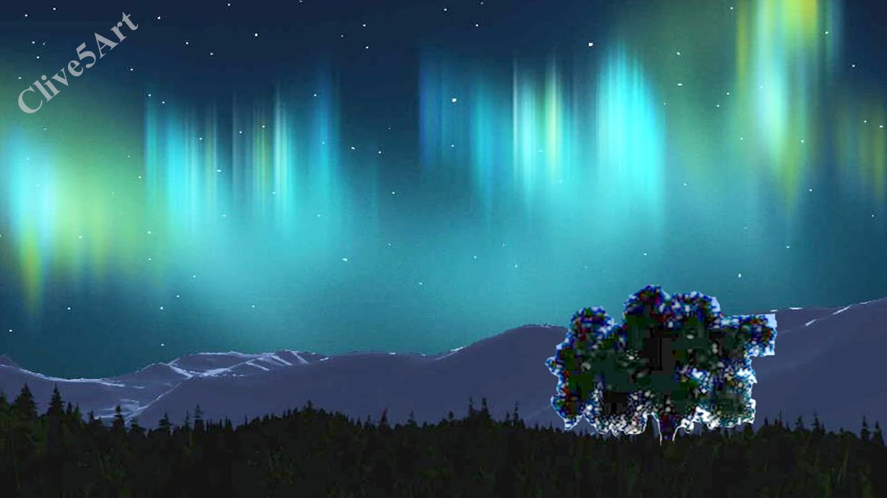 1280x720 Aurora Borealis With Nebula With Stars Easy First Acrylic - Northern Lights Acrylic Painting