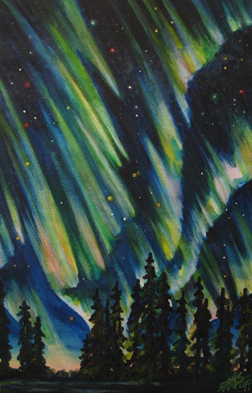 513x800 Northern Lights Original Acrylic Painting On 12 X 12 Stretched - Northern Lights Oil Painting