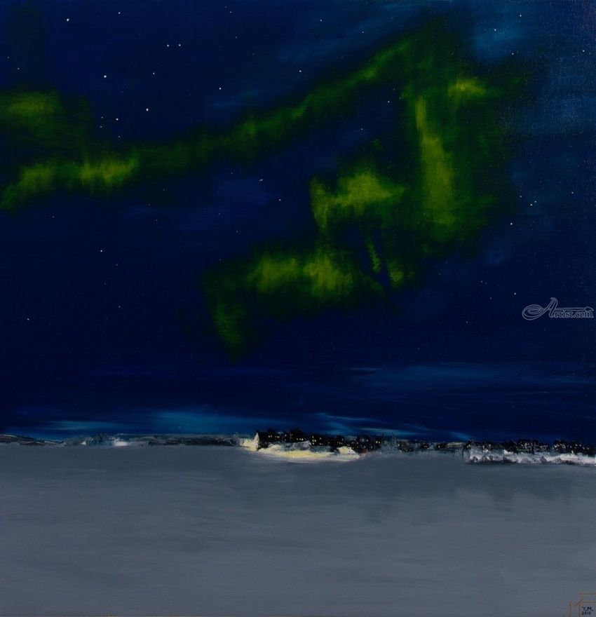 850x880 Northern Lights Paintings By Yevgen Marchenko - Northern Lights Oil Painting