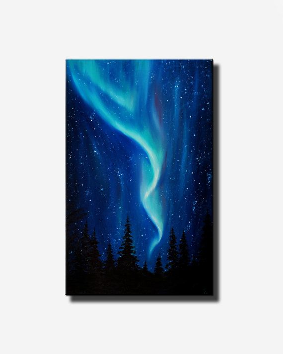 570x713 Northern Lights Art Oil Painting On Canvas Night Sky Aurora - Northern Lights Oil Painting