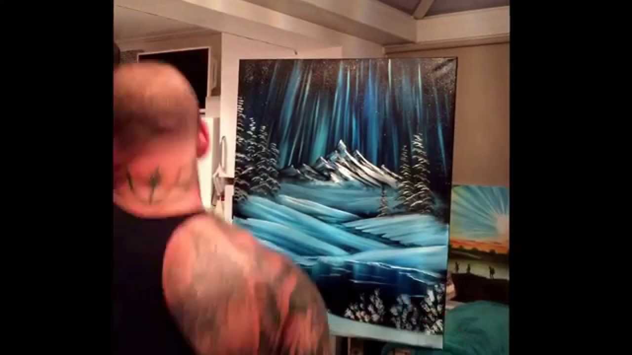 1280x720 Northern Lights Mountain Oil Painting - Northern Lights Oil Painting