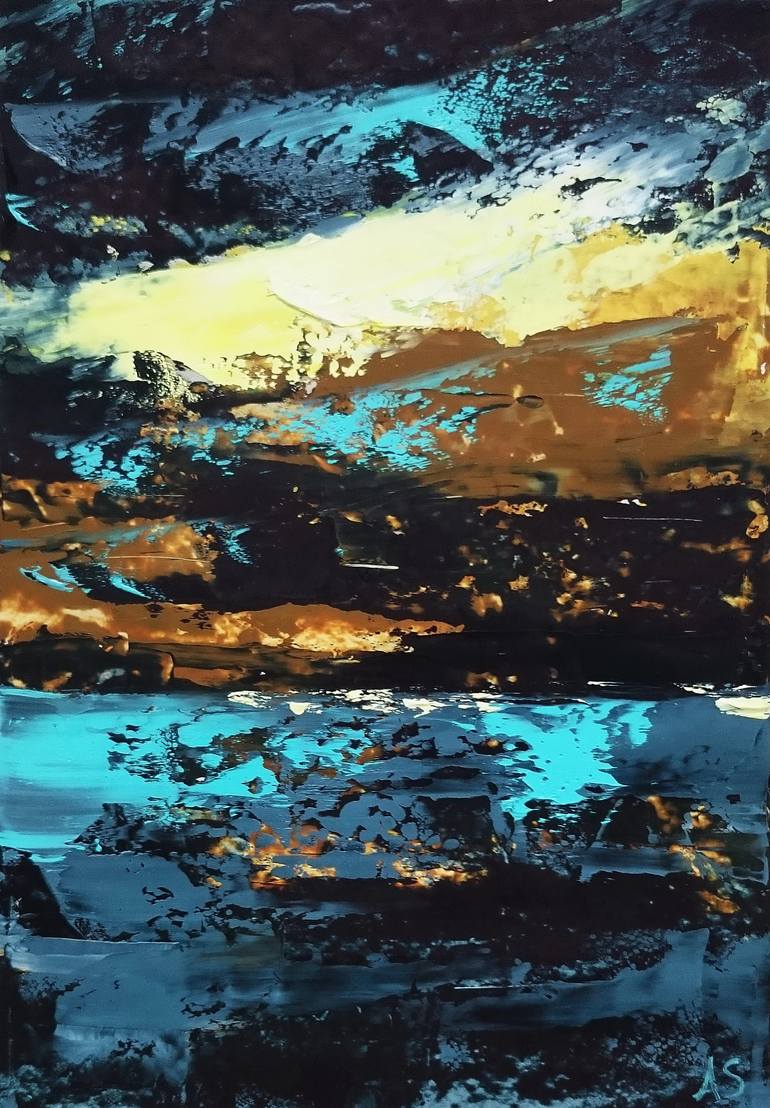 770x1108 Saatchi Art Northern Lights Palette Knife Oil Painting Framed - Northern Lights Oil Painting