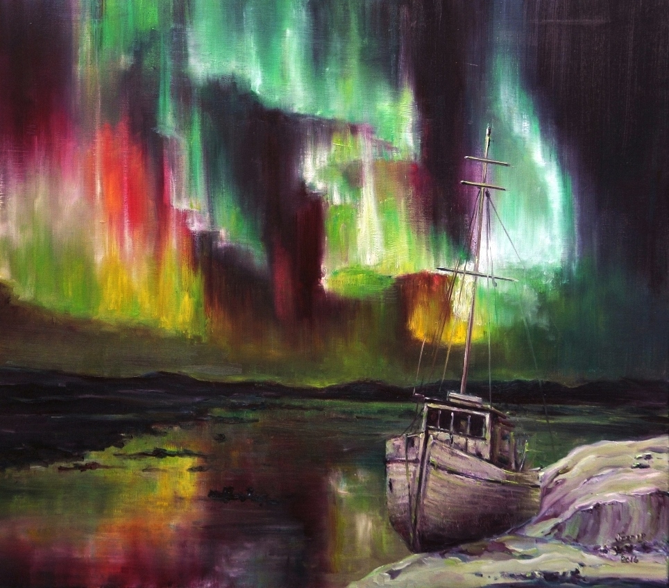 964x847 Vera Cauwenberghs Fine Art Painter Oil Painting Northern Lights - Northern Lights Oil Painting