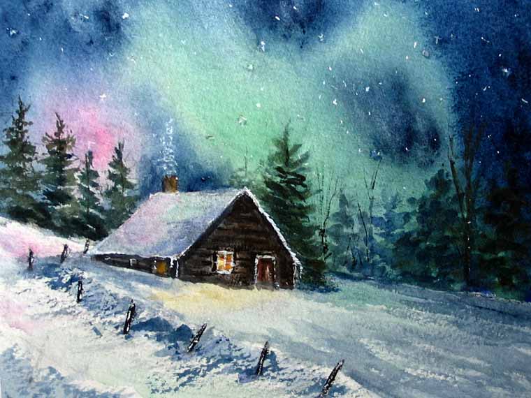 760x570 Another Northern Lights Scene - Northern Lights Oil Painting