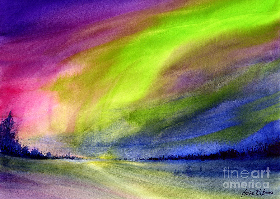 900x642 Northern Lights Painting By Hailey E Herrera - Northern Lights Painting