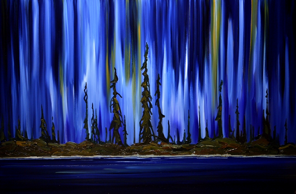 1020x669 Northern Lights Paintings - Northern Lights Painting