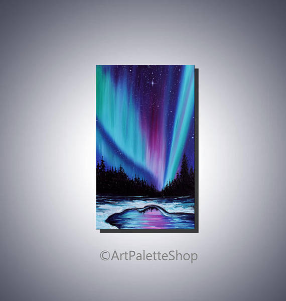 570x599 Northern Lights Painting Aurora Borealis Night Sky Aurora - Northern Lights Painting