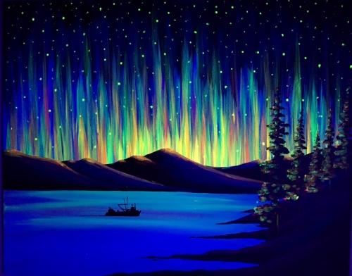 500x392 Paint Nite Black Light Northern Lights The Way - Northern Lights Painting