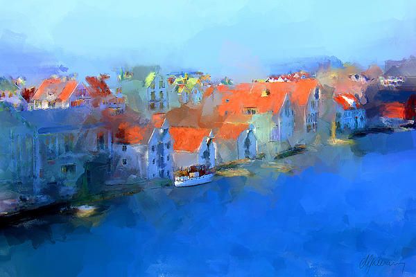 600x400 Haugesund Harbour Norway Painting - Norway Painting
