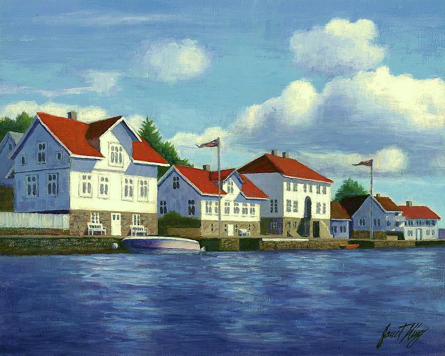 900x719 Loshavn Village Norway Painting By Janet King - Norway Painting