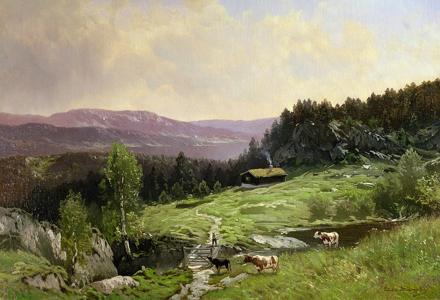 900x614 Telemark South Norway Painting By Ludvig Skramstad - Norway Painting