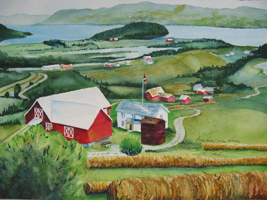 900x675 Aune Farm In Selbu Norway Painting By Karen Stark - Norway Painting