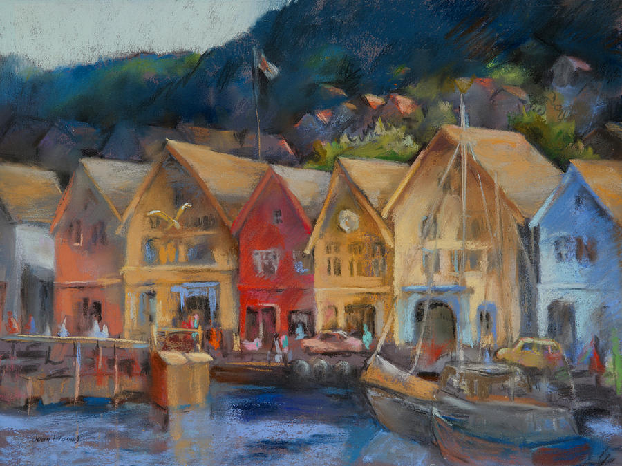 900x674 Bergen Bryggen In The Early Morning Painting By Joan Jones - Norway Painting