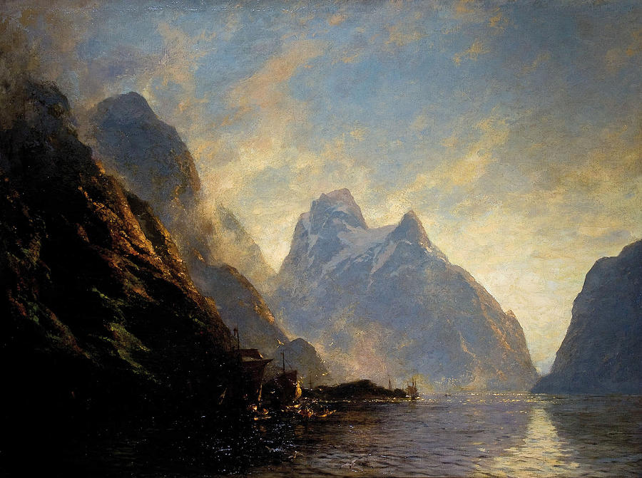 900x671 Norwegian Fjord Landscape Painting By Carl August Heinrich - Norwegian Painting