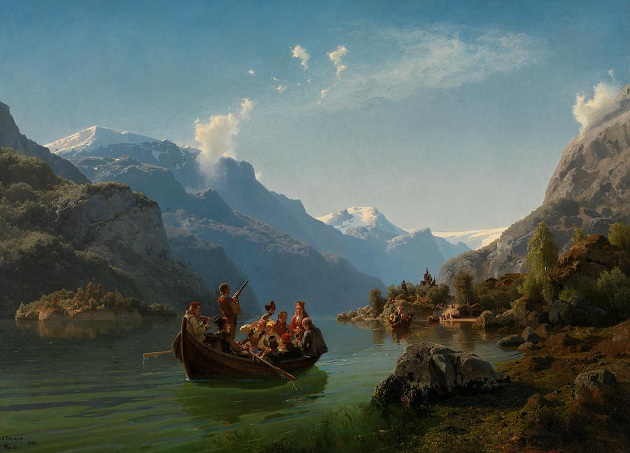 900x647 Bridal Procession On The Hardangerfjord Painting By Adolph Tidemand - Norwegian Painting