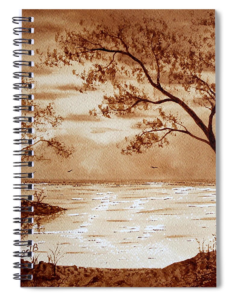 770x1000 Morning Mountain Lake Original Coffee Painting Spiral Notebook - Notebook Painting