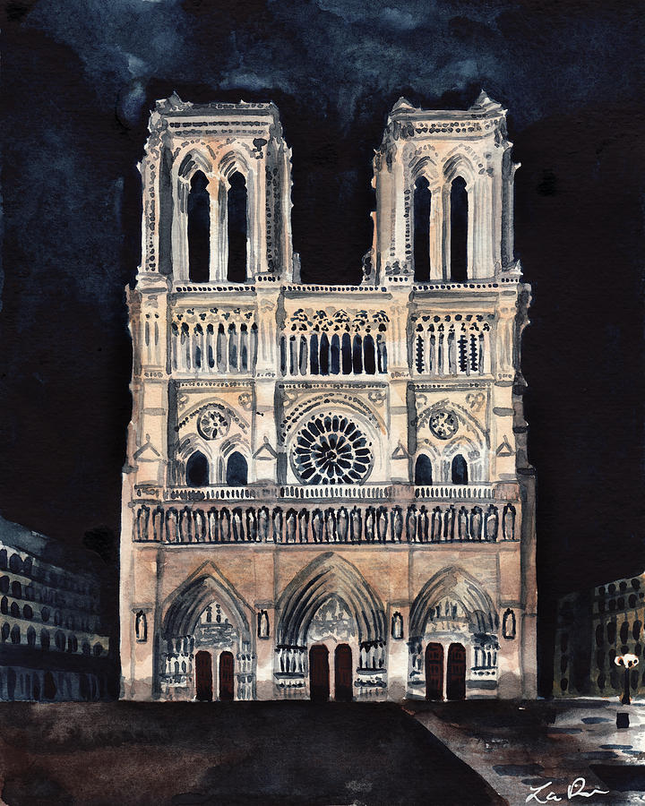 720x900 Midnight In Paris At Notre Dame Cathedral France Painting By Laura Row - Notre Dame Cathedral Painting