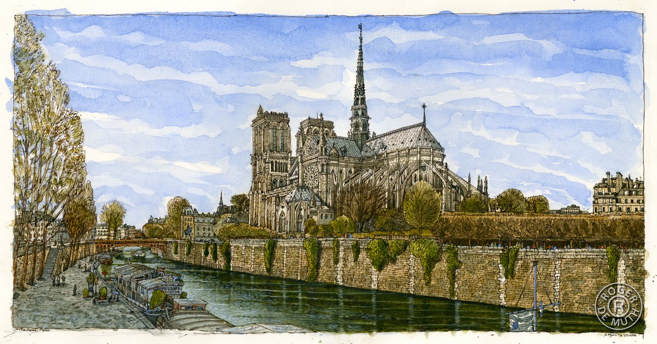 1350x708 Notre Dame Cathedral By Roger De Muth Les Chambres Des Curiosities - Notre Dame Cathedral Painting