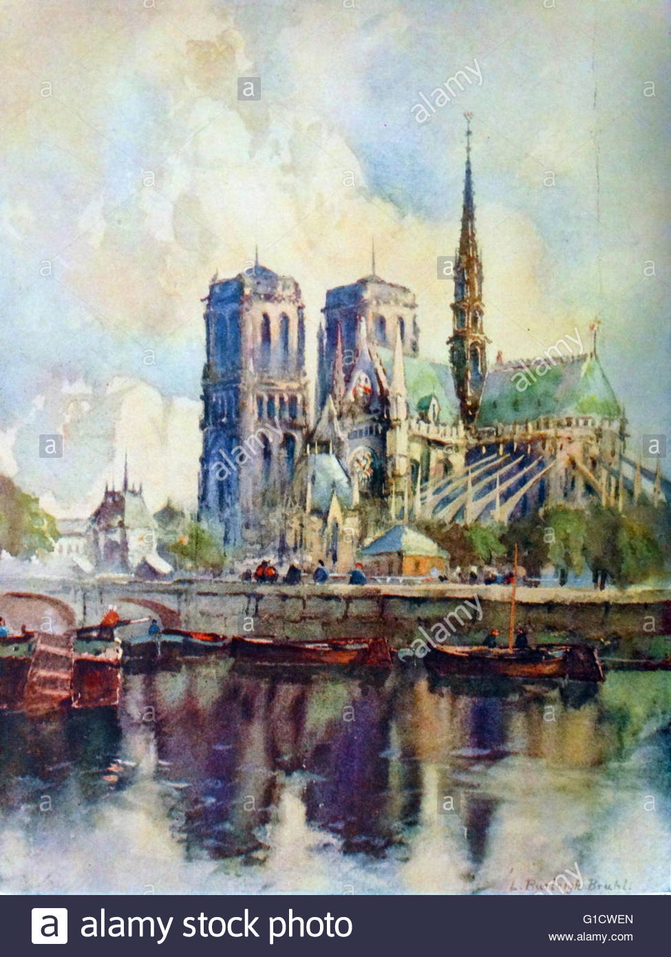 975x1390 Painting Of The Cathedral Of Notre Dame, A Historic Catholic Stock - Notre Dame Cathedral Painting