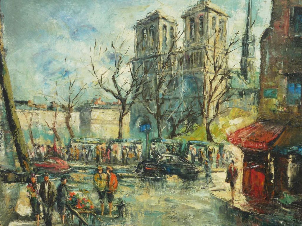 1024x768 Signed Impressionist Paris Painting Of Notre Dame Cathedral - Notre Dame Cathedral Painting