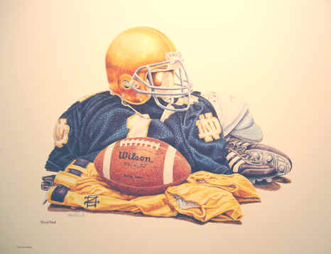 466x357 Notre Dame Fightin Irish Football Uniform Helmet Gear Art Print - Notre Dame Football Painting