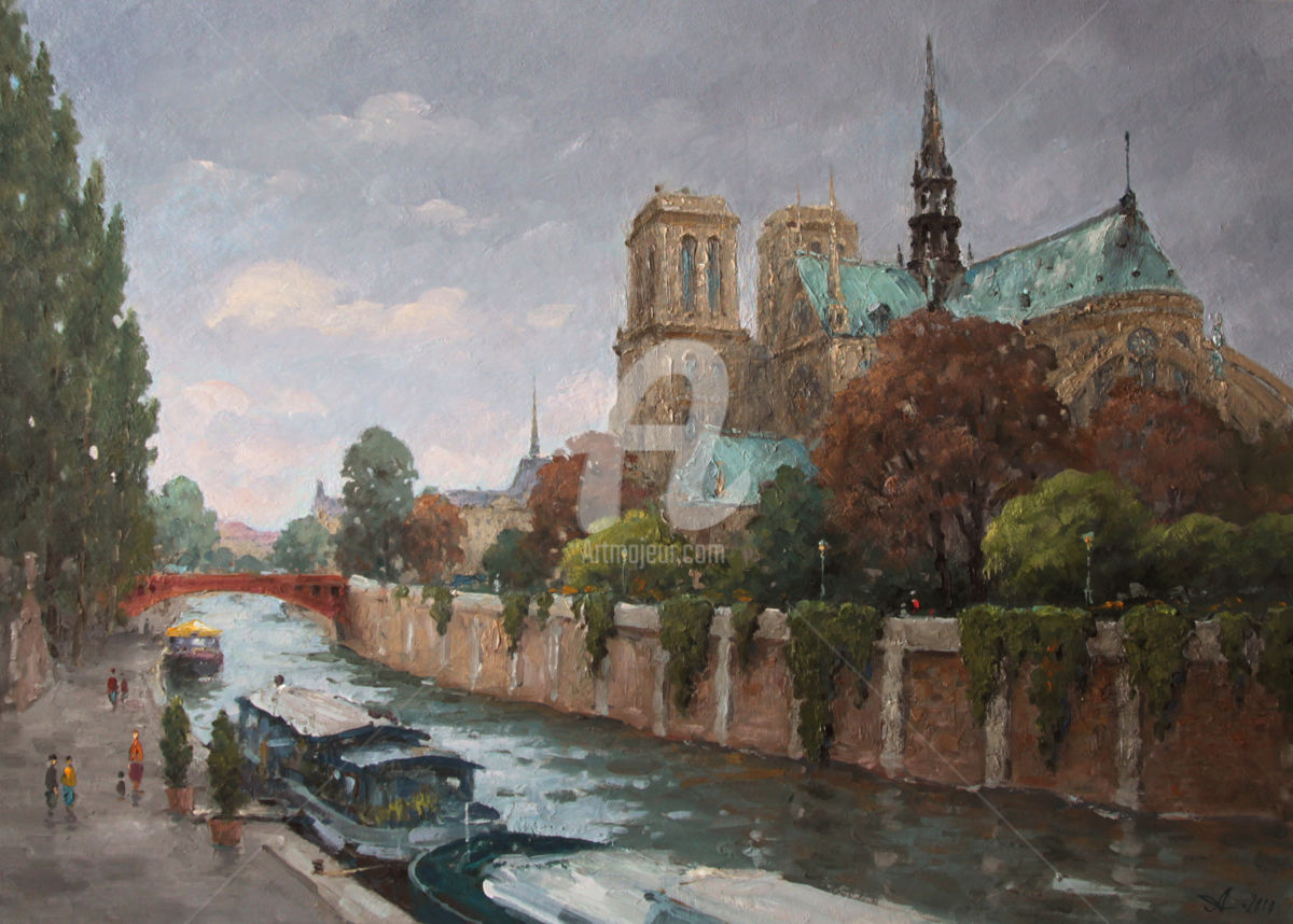 1200x858 Notre Dame De Paris. Seine (Alexander Alexandrovsky) - Notre Dame Painting