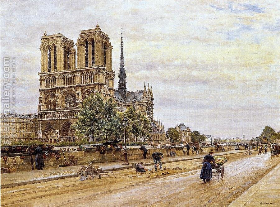 901x664 Notre Dame De Paris And The Flower Market Marie Francois Firmin - Notre Dame Painting