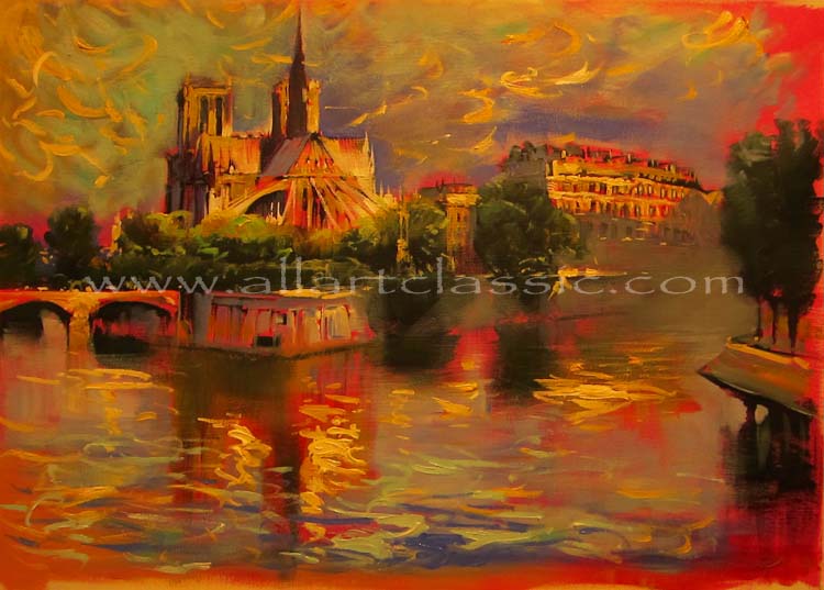 750x537 Art Reproductions And Original Oil Paintings Landscapes, Painting - Notre Dame Painting