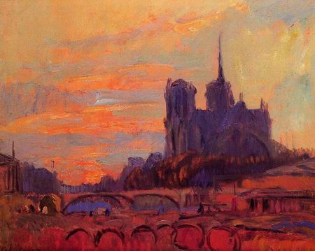 450x359 View Of Notre Dame And The Seine Painting, Alebourg Albert - Notre Dame Painting