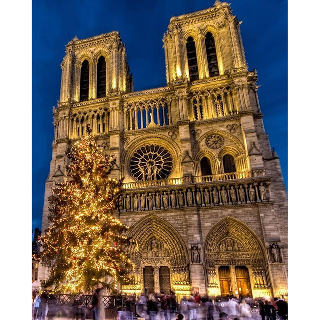 640x640 Funique Notre Dame De Paris Diy Oil Painting By Numbers On Canvas - Notre Dame Painting