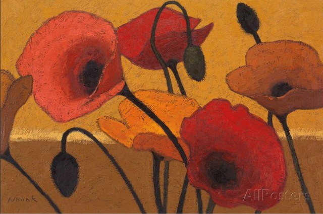 640x425 Hot Sell Famous Oil Painting Flower Poppy Curry Iii By Shirley - Novak Painting