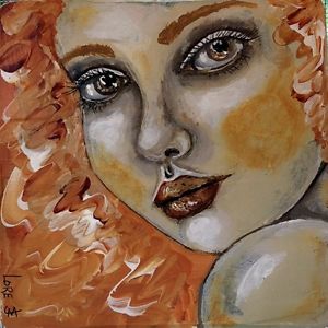 300x300 Number 4 Of 25 Faces, Original Mini Wood Tile Painting By Lore Ebay - Number 4 Painting