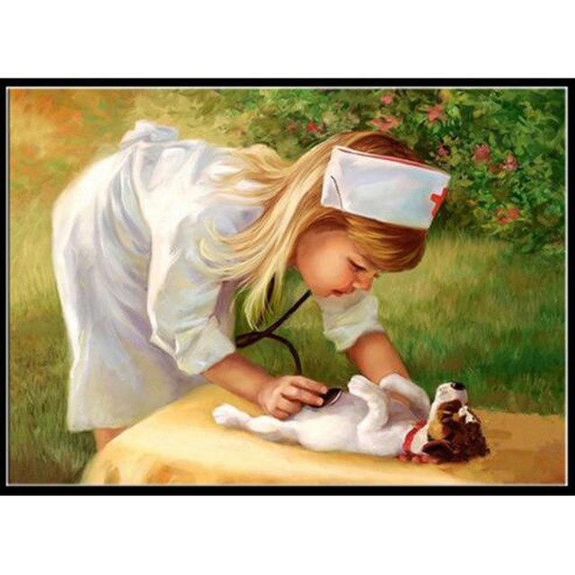 640x640 Young Girl Nurse And Dog 5d Diy Diamond Painting Embroidery Full - Nurse Painting