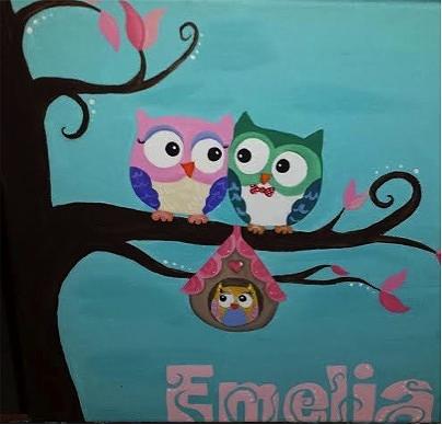 404x388 Owl Family Tree Painting For Nursery Painting By Lauren Hammack - Nursery Painting