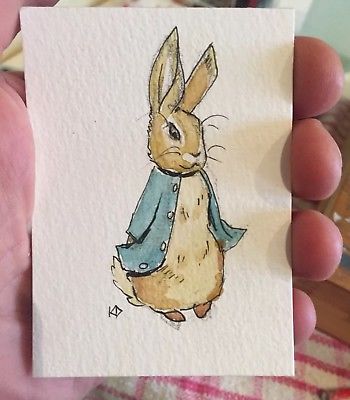 350x400 Peter Rabbit Original Hand Painted Nursery Painting Aceo Art - Nursery Painting