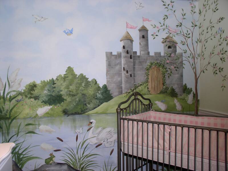 800x598 Fairy Tale Castle Nursery Rhymes Hand Painted Wall Mural - Nursery Rhymes Painting
