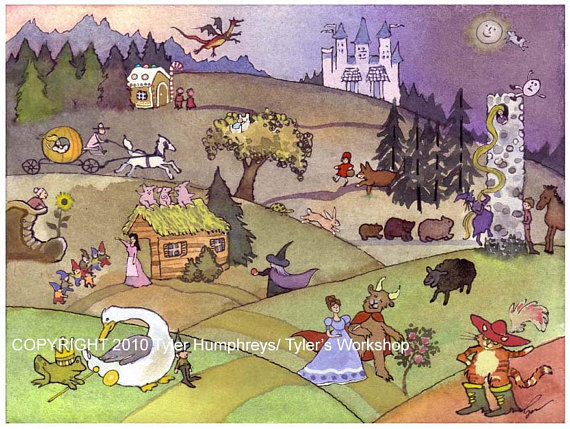 570x429 Fairy Tales Wall Art Children's Art Print Nursery Rhymes - Nursery Rhymes Painting