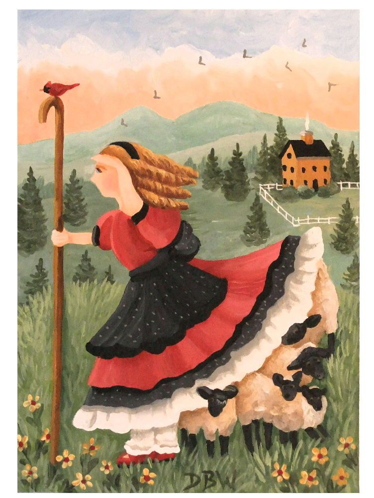 752x1000 Aceo Original Acrylic Painting Figure Sheep Landscape Nursery - Nursery Rhymes Painting