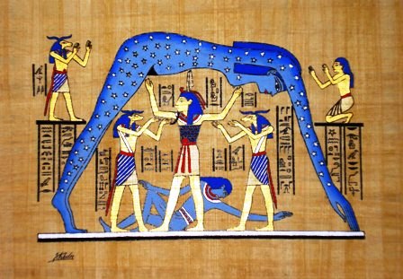 448x311 Papyrus Painting Celestial Golden Goddess Nut Vault - Nut Painting