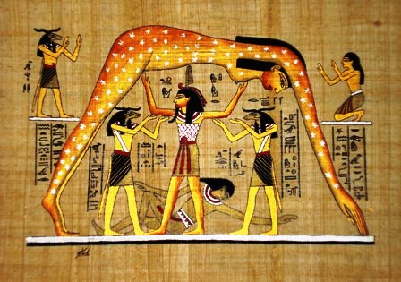 448x315 Papyrus Painting Celestial Golden Goddess Nut Vault Of The Heavens - Nut Painting