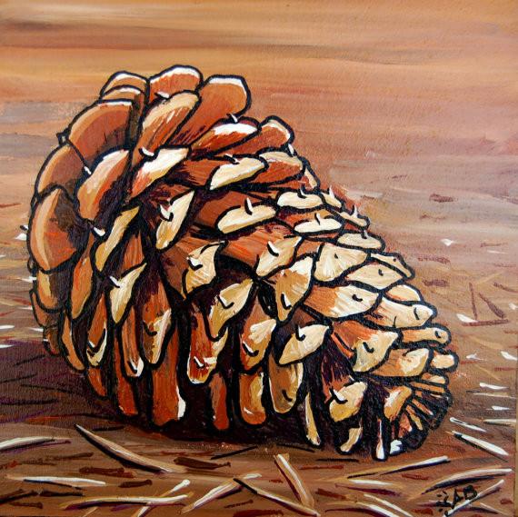 570x569 Pine Cone Painting Follow The Sun - Nut Painting